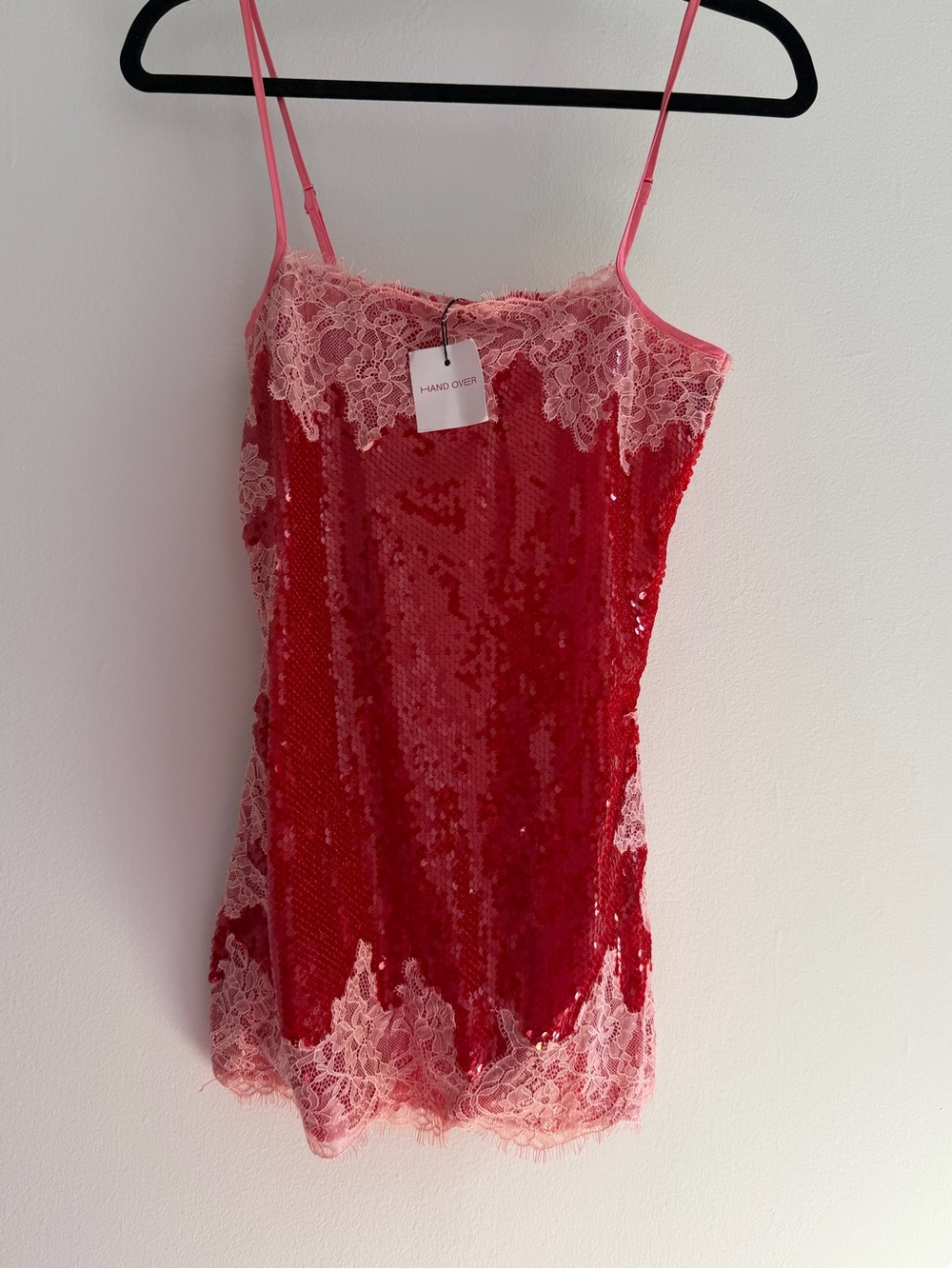 Hand Over Red Sequin & Pink Lace Cami